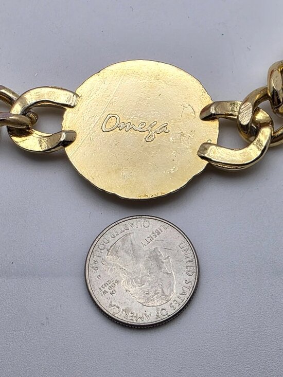 Vintage Omega Gold Tone Roman Coin Chain Belt Necklace Hadrian Medallion 37in main image 4